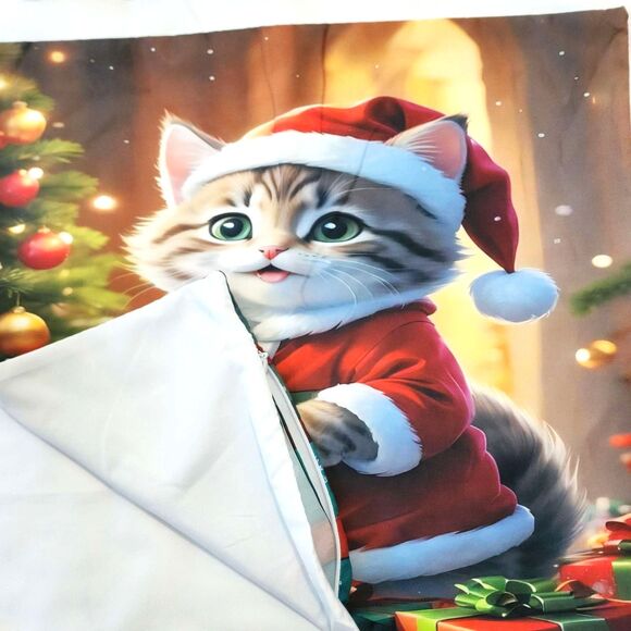 Christmas Kitten Pillow Covers 4Pcs Cute Santa Cat Cushion Covers Holiday New - Picture 8 of 10